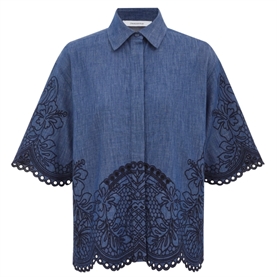 Zimmermann Coco Embroidered Denim Skjorte, Railway Blue